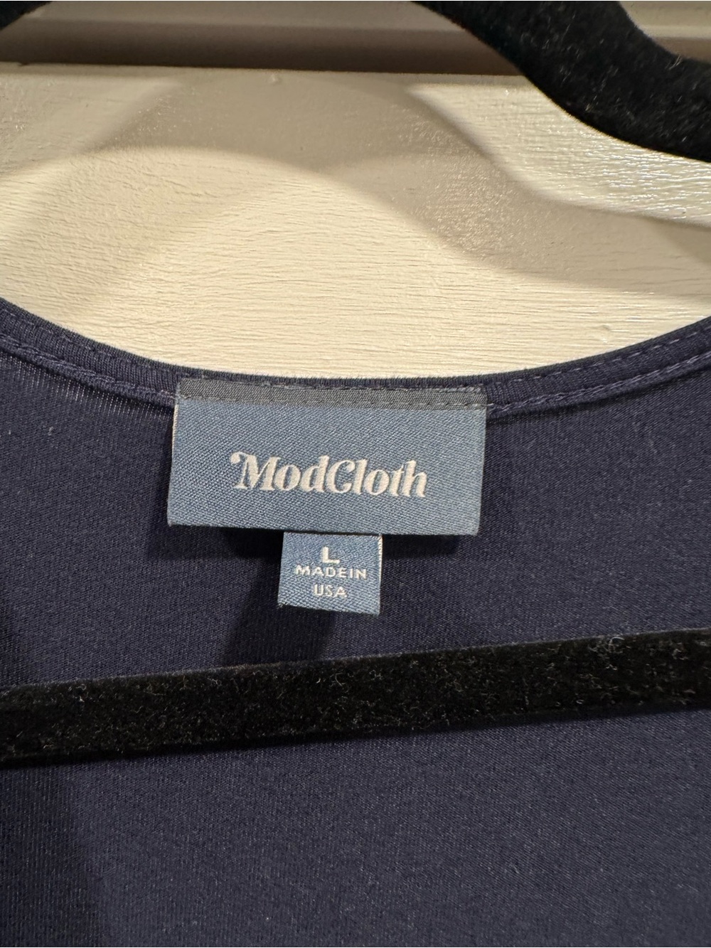 ModCloth Navy Blue Knit On The Town Faux Wrap Midi Dress Large Fall Office Work - Picture 5 of 9